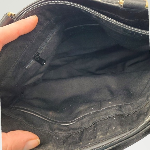 Etienne Aigner Black Genuine Leather Shoulder Bag Gold Hardware Tote Womens - Picture 6 of 8